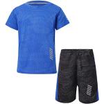 iiniim Kinder Sport Kleidung Set Jungen Fußball Trainingsanzug Kurzarm T-Shirt + Shorts Sportanzug Fußball Trikot Basketball Kleidung L Blau 122-128
