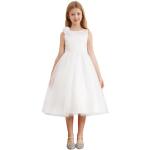 Reduzierte Weiße Motiv Elegante Rundhals-Ausschnitt Kinderfestkleider mit Reißverschluss aus Mesh für Mädchen Größe 140 