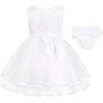 Weiße Bestickte Elegante Ärmellose Kinderfestkleider mit Knopf aus Mesh für Babys Größe 92 