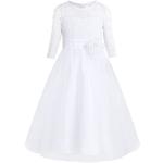 Weiße Blumenmuster Elegante Halblangärmelige Kinderfestkleider aus Mesh Handwäsche für Mädchen Größe 128 