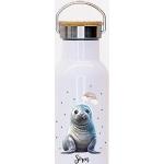 ilka parey wandtattoo-welt Trinkflasche Isolierflasche Trinkbecher Robbe Seehund & Namen personalisiert nachhaltig mit Bambusdeckel tbd19 - ausgewählte Größe: Trinkflasche 750ml