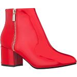 Rote Lack-Optik Vegane Runde Ankle Boots & Klassische Stiefeletten mit Reißverschluss in Normalweite aus Lackleder für Damen Größe 39 