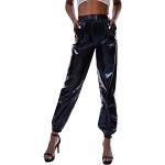 Schwarze Unifarbene Hip Hop Freizeithosen aus Lackleder für Damen Größe XL 