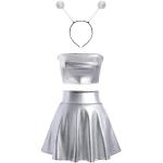 Silberne Mini Astronauten-Kostüme aus Kunstleder für Damen Größe M 
