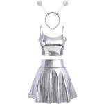 Reduzierte Silberne Mini Astronauten-Kostüme aus Kunstleder für Damen 