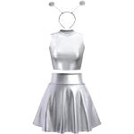Silberne Mini Astronauten-Kostüme aus Kunstleder für Damen Größe XL 