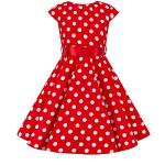 Rote Gepunktete Vintage Audrey Hepburn Midi Gemusterte Kinderkleider mit Reißverschluss für Mädchen für den für den Sommer 
