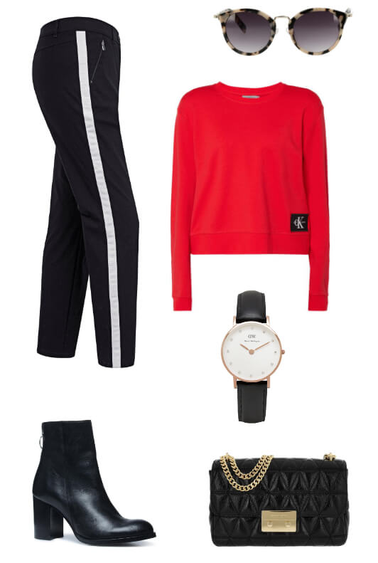 Trackpants mit rotem Sweater