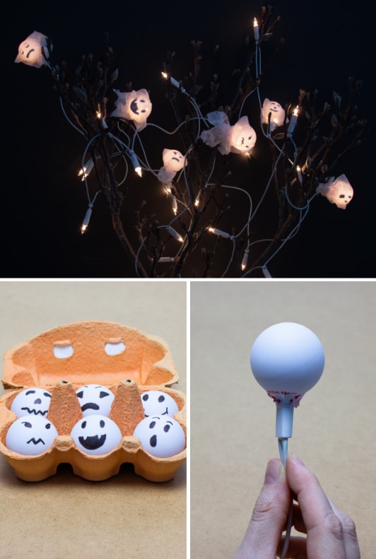 DIY Lichterkette mit Geistern aus Tischtennisbällen