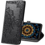 Schwarze OPPO Reno2 Z Cases Art: Geldbörsen mit Mandala-Motiv mit Bildern aus Glattleder mit Ständer klein 
