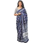 Blaue Ikat-Muster Elegante Saris für Damen Größe L für Partys 
