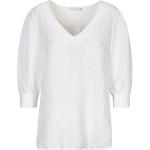 Reduzierte Weiße In Linea V-Ausschnitt Tunika-Blusen mit Knopf aus Leinen für Damen Größe M 