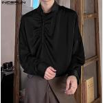 Schwarze Unifarbene Stehkragen Stehkragenhemden mit Reißverschluss aus Polyester für Herren Größe 5 XL 