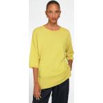 Gelbe 3/4-ärmelige Rundhals-Ausschnitt Kaschmir-Pullover aus Wolle maschinenwaschbar für Damen Größe L 