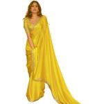 Gelbe Bestickte Ethno Chiffonkleider mit Pailletten aus Chiffon für Damen Größe M 