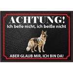 INDIGOS UG Fussmatte Hund - Deutscher Schäferhund - Bedruckt 50x35 cm mit lustigem Spruch - schwarz - Ich Belle Nicht, ich beiße Nicht... - Türmatte - Schmutzfangmatte für Tür und Hausflur
