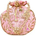 Peachfarbene Bestickte Clutches mit Perlen aus Satin für Damen klein 