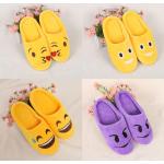 Violette Emoji Smiley Damenhausschuhe aus Samt für den für den Winter 