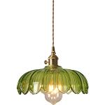 Industrial Vintage Glass Pendant Light Modern Retro Ceiling Light Hanging Lamp E27 Green Glass Lampshade with Polished Brass Socket Decoration Bedroom Dining Room Office Hanging Light (Green, 25cm)