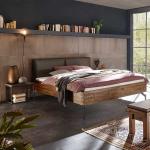 Industriedesign Bett aus Akazie Massivholz Nachtkommoden (dreiteilig)