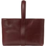 Burgundfarbene Lederhandtaschen mit Reißverschluss aus Kalbsleder mit Innentaschen für Damen 