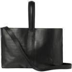 Schwarze Elegante Lederhandtaschen mit Reißverschluss aus Kalbsleder mit Innentaschen für Damen 