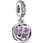 Infinity sterling silver dangle with purple and pink crystal, clear cubic zirconia, pink, lavender and silvery glitter enamel