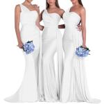 Weiße Elegante Maxi One Shoulder Lange Abendkleider aus Satin für Damen Größe S für Brautjungfern für den für den Winter 