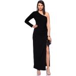 Schwarze Elegante Langärmelige Nachhaltige One Shoulder Abendkleider A-Linie aus Jersey maschinenwaschbar für Damen Größe XL 
