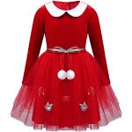 Rote Elegante Langärmelige Midi Rundhals-Ausschnitt Kinderkleider A-Linie aus Samt Handwäsche für Mädchen Größe 146 