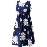 Dunkelblaue Blumenmuster Casual Ärmellose Maxi Basic-Kleider für Kinder Handwäsche für Mädchen Größe 158 für den für den Sommer 