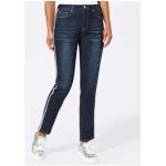 Dunkelblaue 5-Pocket Jeans mit Galonstreifen mit Reißverschluss aus Baumwolle für Damen Größe XXL 