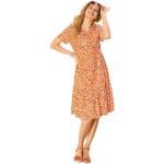 Orange Gepunktete Kurzärmelige Rundhals-Ausschnitt Freizeitkleider aus Viskose für Damen Größe XL Petite 