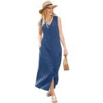 Blaue Unifarbene Ärmellose Maxi V-Ausschnitt Sommerkleider für Damen Größe XL Petite 