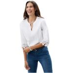 Weiße 3/4-ärmelige Transparente Blusen & durchsichtige Blusen durchsichtig aus Baumwolle für Damen Größe XXL 