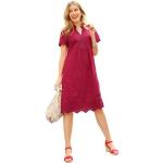 Rote Unifarbene Kurzärmelige V-Ausschnitt Sommerkleider mit Kirschenmotiv mit Rüschen aus Baumwolle für Damen Übergrößen 