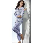 Fliederfarbene Gestreifte bader Pyjamas lang aus Baumwolle für Damen Größe XXL 