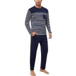 Reduzierte Dunkelblaue Gestreifte Pyjamas lang aus Baumwolle maschinenwaschbar für Herren Größe XL für den für den Winter 