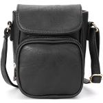 Schwarze Damenschultertaschen & Damenshoulderbags mit Reißverschluss aus Kunstleder mit Handyfach klein 