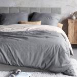 Reduzierte Graue Gestreifte IRISETTE Nachhaltige bügelfreie Bettwäsche mit Reißverschluss aus Flanell 135x200 