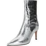 Silberne Spitze Pfennigabsatz High Heel Stiefeletten & High Heel Boots mit Reißverschluss aus Glattleder für Damen Größe 39 mit Absatzhöhe 5cm bis 7cm 