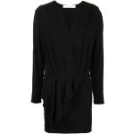 Reduzierte Schwarze Langärmelige Iro V-Ausschnitt Wickelkleider aus Jersey für Damen Größe S 