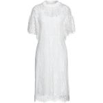 Reduzierte Weiße Unifarbene Kurzärmelige Midi Spitzenkleider mit Reißverschluss aus Viskose für Damen Größe XXS 