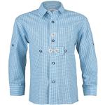 Hellblaue Bestickte Isar Trachten Kindertrachtenhemden mit Knopf aus Baumwolle für Jungen Größe 128 