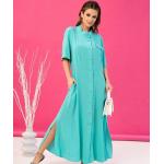 Blaue Casual Stehkragen Sommerkleider aus Baumwolle für Damen Größe 3 XL Große Größen für den für den Sommer 