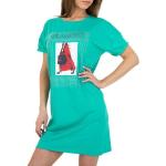Grüne Kurzärmelige Ital-Design Rundhals-Ausschnitt Stretchkleider aus Baumwolle für Damen Größe L 