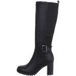 Reduzierte Schwarze Ital-Design Runde Blockabsatz High-Heel Stiefel mit Reißverschluss aus Textil für Damen Größe 41 mit Absatzhöhe über 9cm 