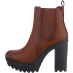Kamelbraune Ital-Design Runde Blockabsatz High Heel Stiefeletten & High Heel Boots mit Reißverschluss aus Textil für Damen Größe 41 mit Absatzhöhe über 9cm 