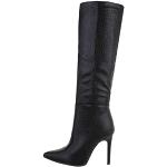 Schwarze Ital-Design High-Heel Stiefel aus Kunstleder für Damen Größe 40 