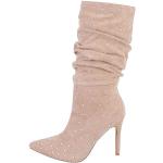 Beige Ital-Design High-Heel Stiefel aus Textil für Damen Größe 39 